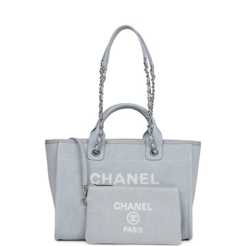 Top Quality Chanel Small Deauville Shopping Bag Blue Boucle Silver Hardware