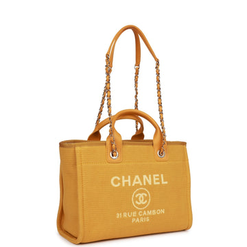 Top Quality Chanel Small Deauville Shopping Bag Dark Yellow Boucle Light Gold Hardware