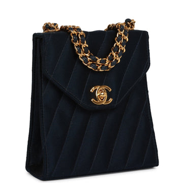 Top Quality Chanel Mini Flap Bag Dark Blue Satin Gold Hardware