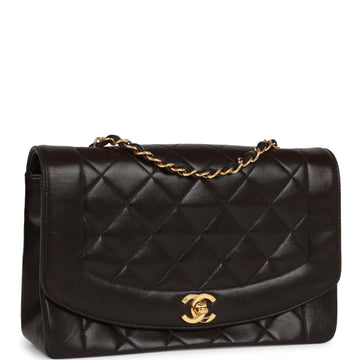 Top Quality Chanel Medium Diana Flap Bag Black Quilted Lambskin Gold Hardware
