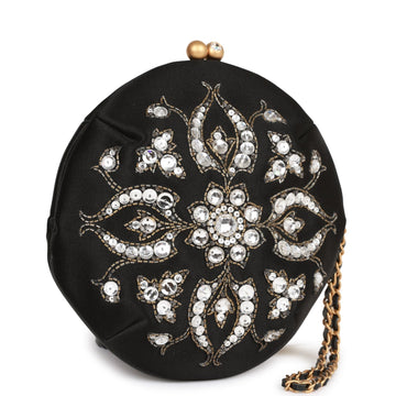 Top Quality Chanel Clutch Bag Black Satin Embellished Antique Gold Hardware