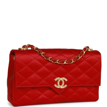 Top Quality Chanel Small Flap Bag Red Satin Gold Hardware