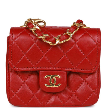 Top Quality Chanel Micro Waist Flap Bag Red Lambskin Gold Hardware