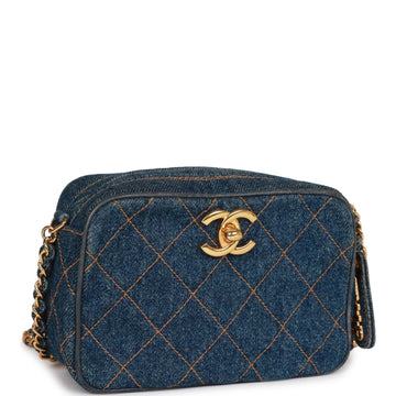 Top Quality Chanel Mini Camera Bag Blue Denim Gold Hardware