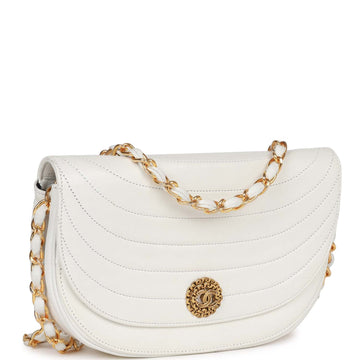Top Quality Chanel Half Moon Shoulder Bag White Lambskin Gold Hardware