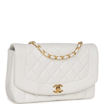 Top Quality Chanel Medium Diana Flap Bag White Lambskin Gold Hardware