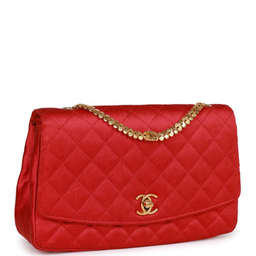 Top Quality Chanel Flap Bag Red Satin Gold Hardware