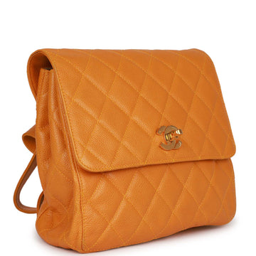 Top Quality Chanel Flap Backpack Yellow Caviar Gold Hardware