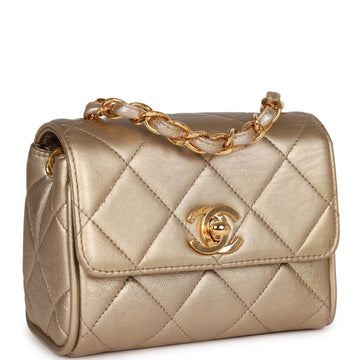 Top Quality Chanel Nano Flap Bag Gold Metallic Lambskin Gold Hardware