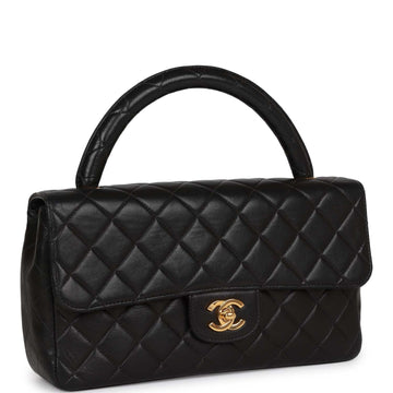 Top Quality Chanel Kelly Parent Flap Bag Black Lambskin Gold Hardware