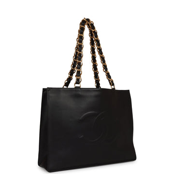 Top Quality Chanel CC Chain Shopping Tote Bag Black Lambskin Gold Hardware