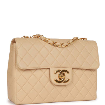 Top Quality Chanel XL Jumbo Flap Bag Beige Lambskin Gold Hardware