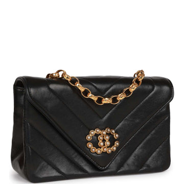 Top Quality Chanel Faux Pearl Coco Bijou Mini Flap Bag Black Lambskin Gold Hardware