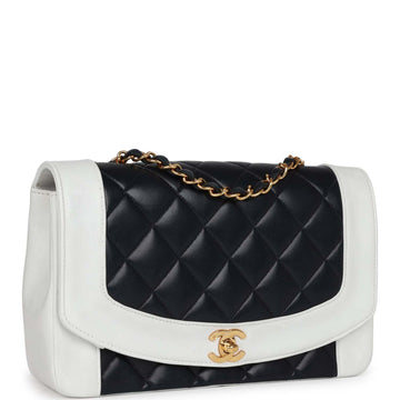 Top Quality Chanel Small Diana Flap Bag White and Navy Lambskin Gold Hardware