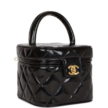 Top Quality Chanel Vanity Heart Mirror Bag Black Patent Gold Hardware