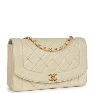 Top Quality Chanel Medium Diana Flap Bag Ivory Lambskin Gold Hardware