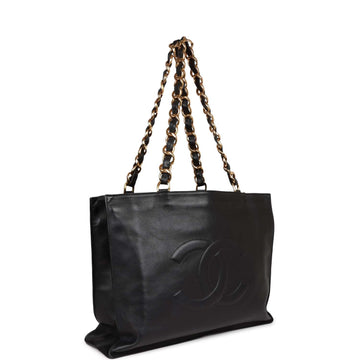 Top Quality Chanel CC Chain Shopping Tote Bag Black Lambskin Gold Hardware