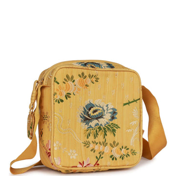Top Quality Chanel Timeless Square Bag Yellow Brocade Silk Gold Hardware