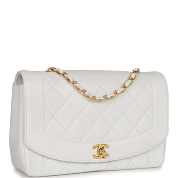 Top Quality Chanel Medium Diana Flap Bag White Lambskin Gold Hardware