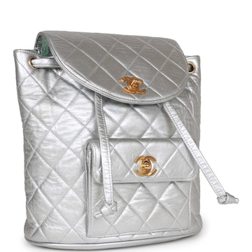 Top Quality Chanel Duma Backpack Silver Metallic Lambskin Gold Hardware