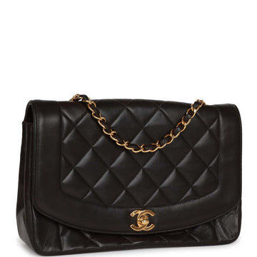 Top Quality Chanel Medium Diana Flap Bag Black Lambskin Gold Hardware