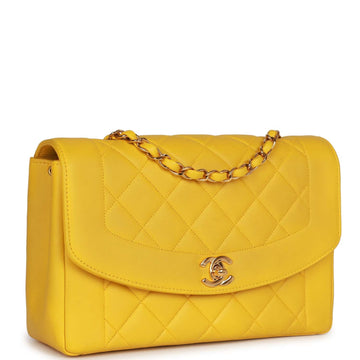 Top Quality Chanel Medium Diana Flap Bag Yellow Lambskin Gold Hardware