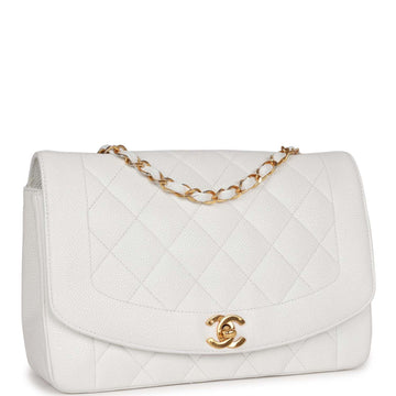 Top Quality Chanel Medium Diana Flap Bag White Caviar Gold Hardware