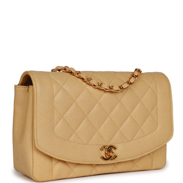 Top Quality Chanel Medium Diana Flap Bag Beige Caviar Gold Hardware
