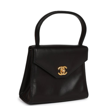 Top Quality Chanel Flap Bag with Top Handle Black Lambskin Gold Hardware