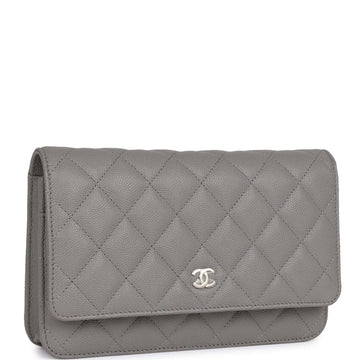 Top Quality Chanel Wallet on Chain WOC Grey Caviar Light Gold Hardware