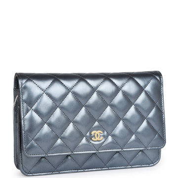 Top Quality Chanel Wallet on Chain WOC Dark Blue Iridescent Calfskin Antique Gold Hardware