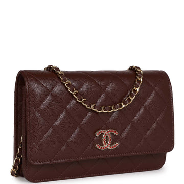 Top Quality Chanel Wallet on Chain WOC Burgundy Caviar Light Gold Hardware