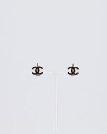*HOT* Top Quality Chanel Ruthenium and Black Enamel CC Logo Earrings