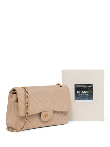 Top Quality Chanel 2.55 Chevron Quilted 24K Gold Plated Medium Double Flap Bag Beige
