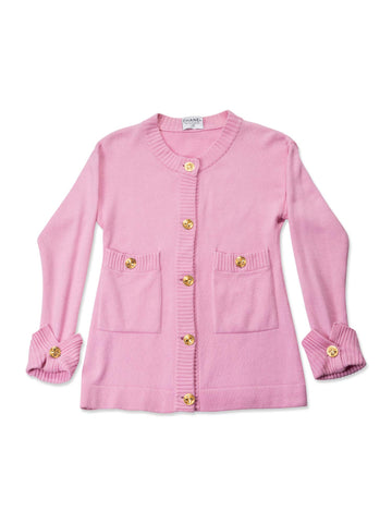 Top Quality Chanel 90s Cashmere Gold Clover Buttons Cardigan Pink