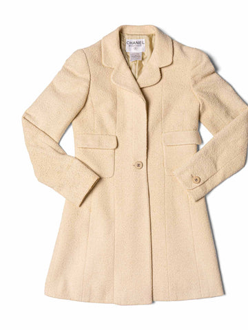 Top Quality Chanel CC Logo 90s Tweed Fitted Jacket Beige
