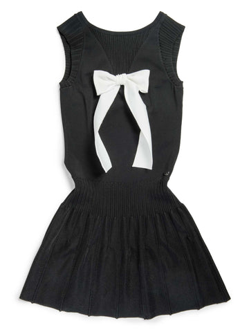 Top Quality Chanel CC Logo Bow Mini Dress Black White