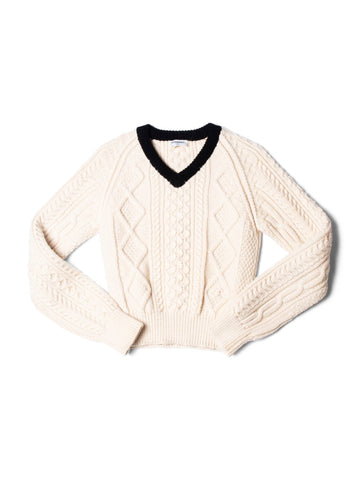 Top Quality Chanel CC Logo Cable Knit Cropped Sweater Ivory Black