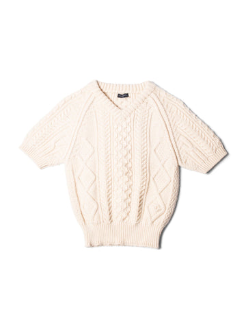 Top Quality Chanel CC Logo Cable Knit Cropped Top Ivory