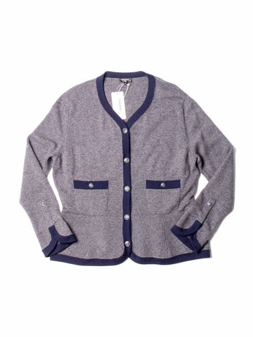 Top Quality Chanel CC Logo Cashmere Cardigan Sweater Navy Blue Grey