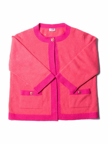 Top Quality Chanel CC Logo Cashmere Color Block Cardigan Pink