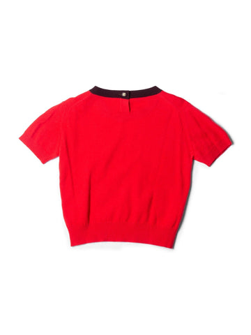Top Quality Chanel CC Logo Cashmere Cropped Top Burgundy Red