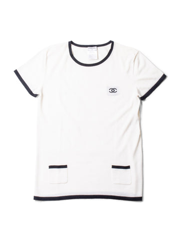 Top Quality Chanel CC Logo Cashmere Knit T-Shirt Ivory Black