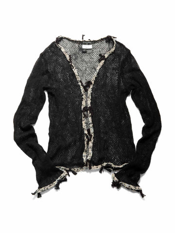 Top Quality Chanel CC Logo Cashmere Knitted Distressed Cardigan Black