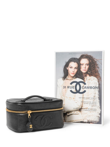 Top Quality Chanel CC Logo Caviar Leather Top Handle Vanity Bag Black