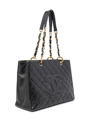 Top Quality Chanel CC Logo Caviar Quilted Leather Grand Shopper Bag Black