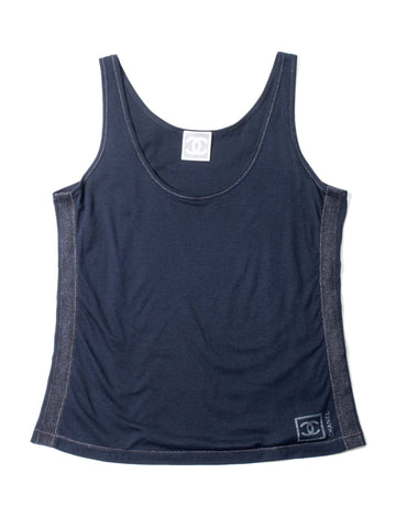 Top Quality Chanel CC Logo Cotton Sleeveless Tank Top Black