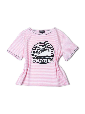 Top Quality Chanel CC Logo Cotton Terrycloth La Pausa T-Shirt Unisex Pink