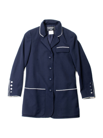 Top Quality Chanel CC Logo Fringe Wool Jacket Navy Ivory