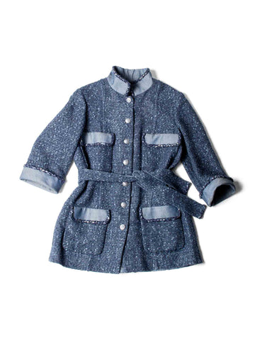 Top Quality Chanel CC Logo Fringy Fantasy Tweed Jacket Blue